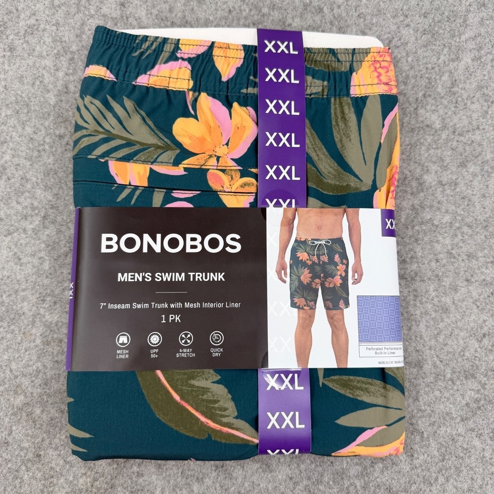 Bonobos Men's 7" Inseam Swim Trunk XXL 2XL Stretch Mesh Interior Lining Hawaiian